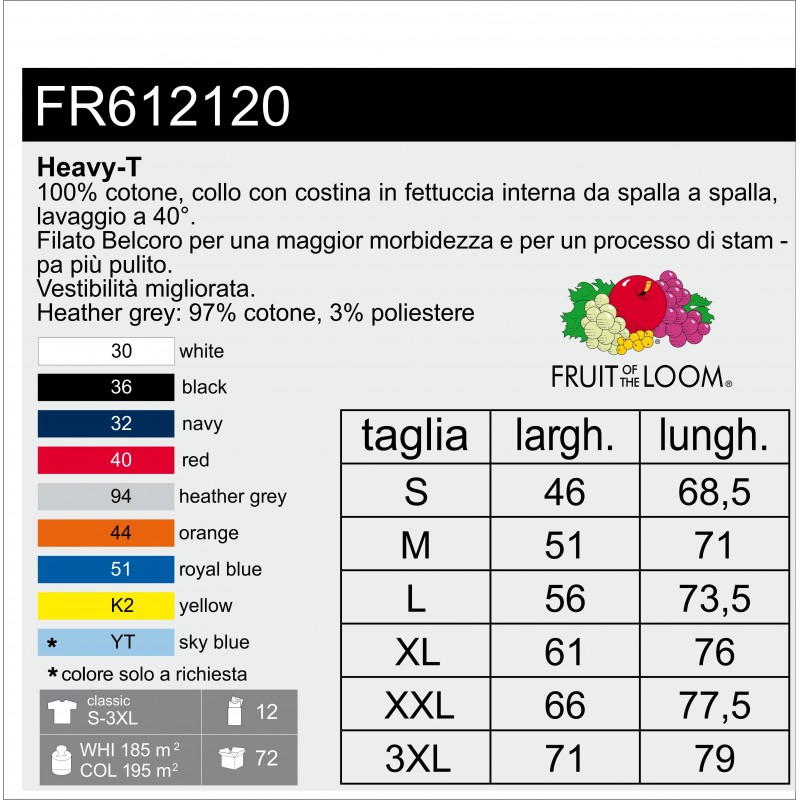 FR612120 Maniche Corte UOMO COTONE Pesante 195 grammi Fruit of The