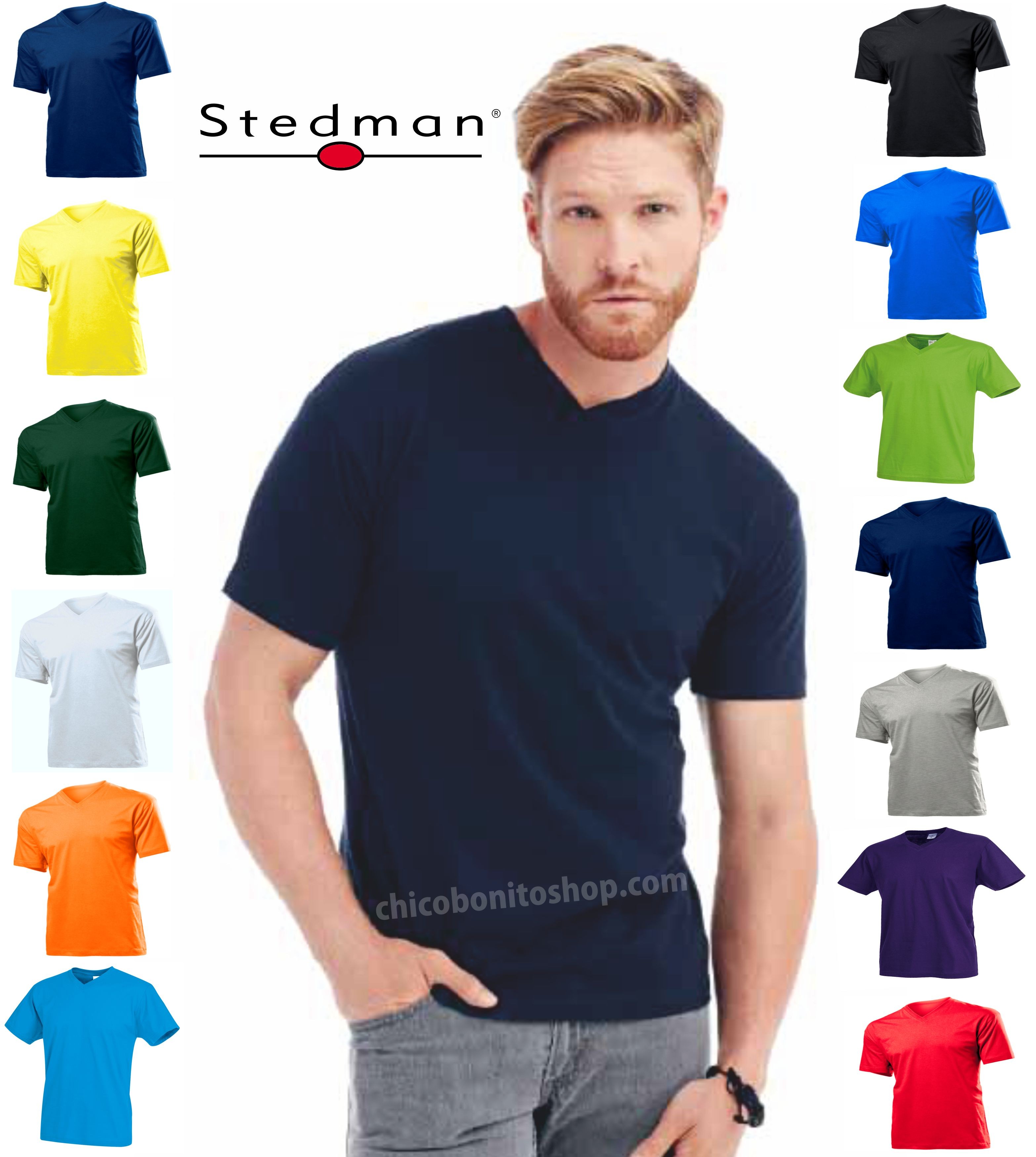 T-SHIRT STEDMAN ST2300 COTONE SCOLLO A V UOMO MANICA CORTA - Chico Bonito  Shop