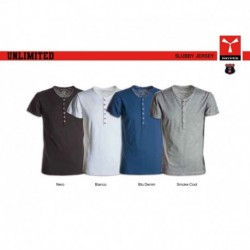 t-shirt unlimited payper uomo manica corta con apertura con bottoni jersey 135gr effetto fiammato