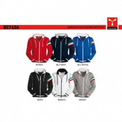 Felpa NEVADA PAYPER uomo tricolore giromanica full zip con cappuccio e dettaglio bandiere dry tech garzata