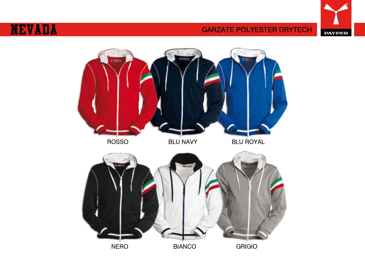 Felpa NEVADA PAYPER uomo tricolore giromanica full zip con