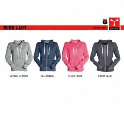 Felpa burn LADY PAYPER donna full zip con cappuccio garzata 250gr effetto burn out