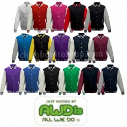 AWDIS FELPA VARSITY JACKET TIPO BASEBALL JH043 MANICHE LUNGHE A CONTRASTO 80%COTONE 20%POLIESTERE