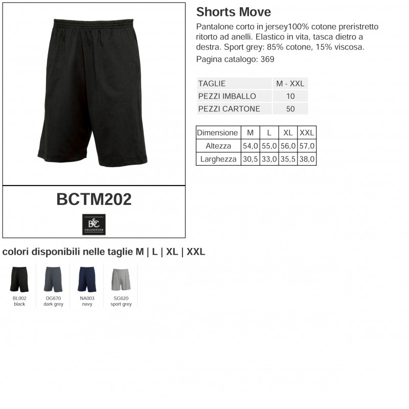 Pantaloni corto Uomo B C BCTM202 SHORTS MOVE 100 COTONE
