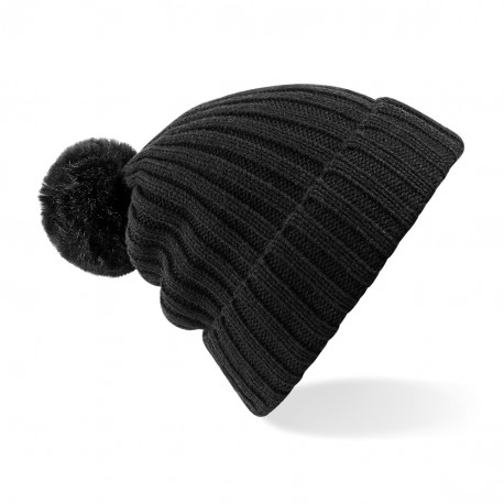 Cuffia BEECHFIELD B417 U Unisex Arosa Bobble Beanie cappello maglia a costine e pon pon