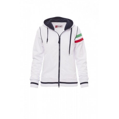 Felpa kansas PAYPER donna tricolore giromanica full zip con cappuccio e dettaglio bandiere dry-tech garzata 240gr