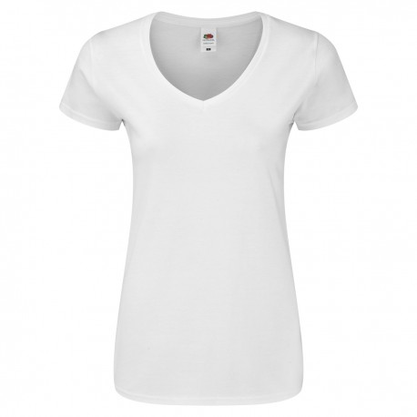 T-Shirt FRUIT OF THE LOOM FR614440 Donna LADIES 150 V-NECK T 100% COT Manica corta,Setin