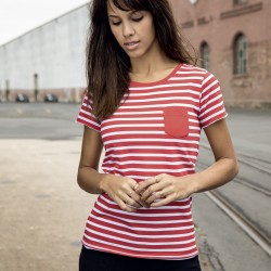 T-Shirt JAMES & NICHOLSON JN8027 Donna Ladies' T-Shirt Striped 100%OC Manica corta,Setin