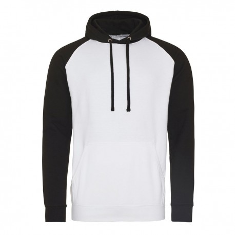 AWDIS JH009 FELPA CON CAPPUCCIO BASEBALL HOODIE 80%POLIESTERE 20%COTONE MANICHE LUNGHE UOMO PASSANTE PER CUFFIE