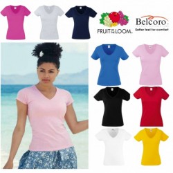 T-SHIRT VALUEWEIGHT DONNA SCOLLO A V FRUIT OF THE LOOM TUTTI I COLORI MAGLIA FR613980 LADY FIT SAGOMATA 100% COTONE