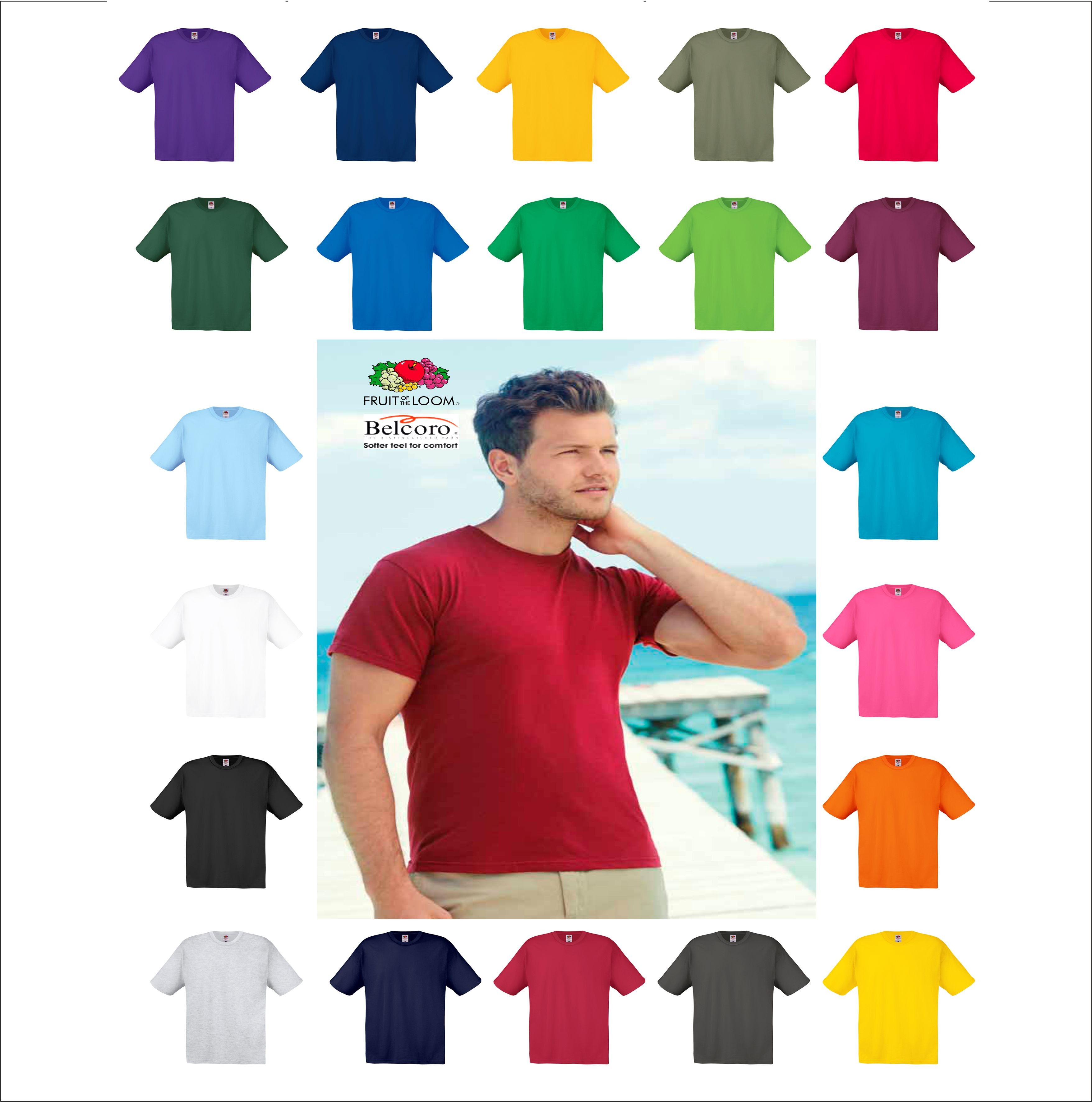 FRUIT OF THE LOOM TAG meno Muscolo Tiratore T-shirt XL 8 PC 4 colore 100% COTONE 